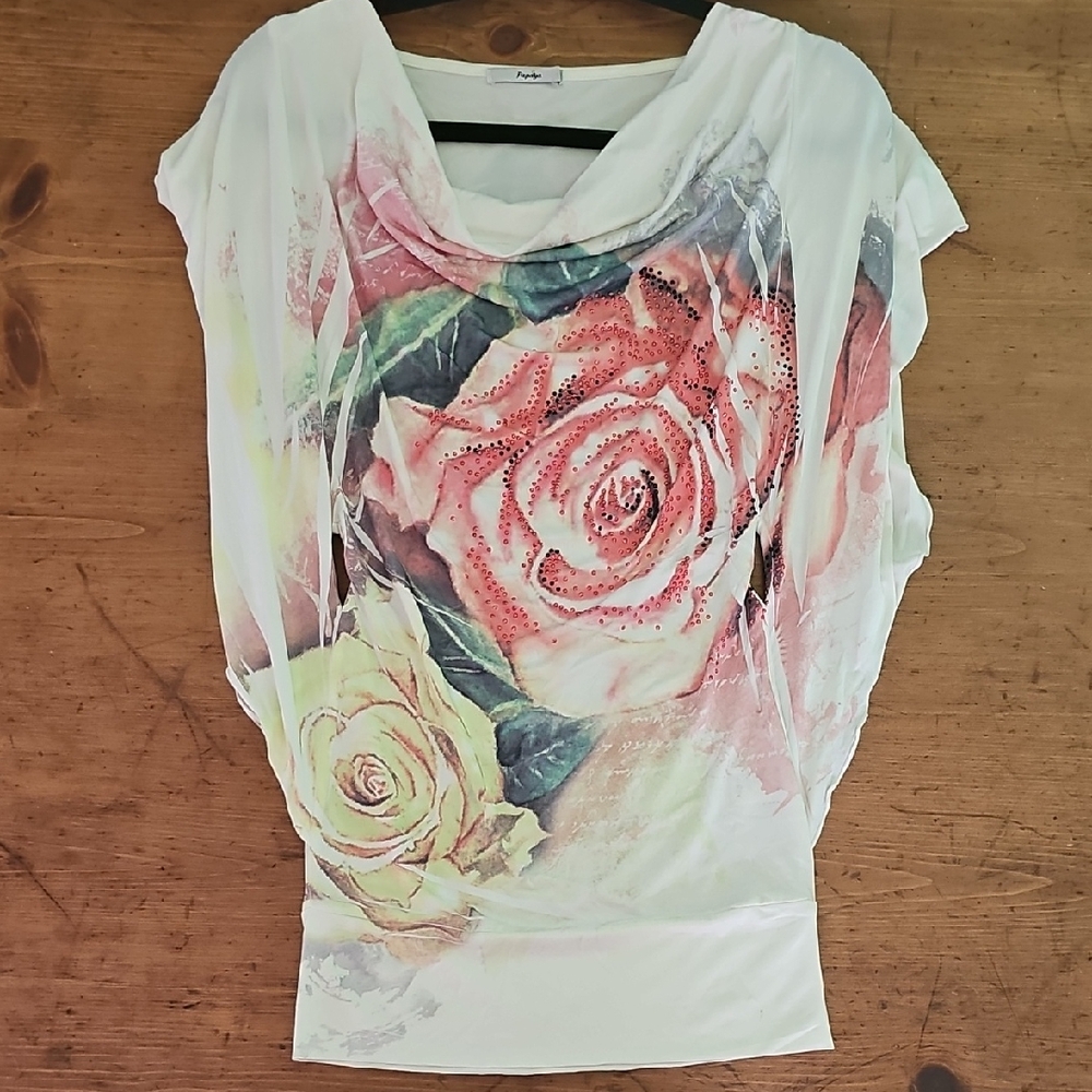 Papaya Cream Blouse with Graphic Floral Design